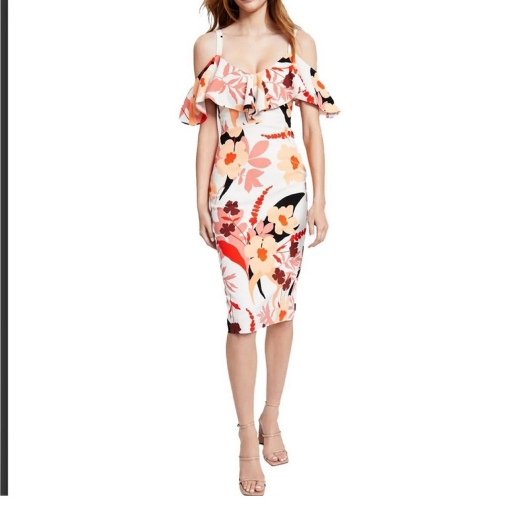 New Nordstrom Rachel Roy Crème Floral Off Shoulder Midi Dress Medium